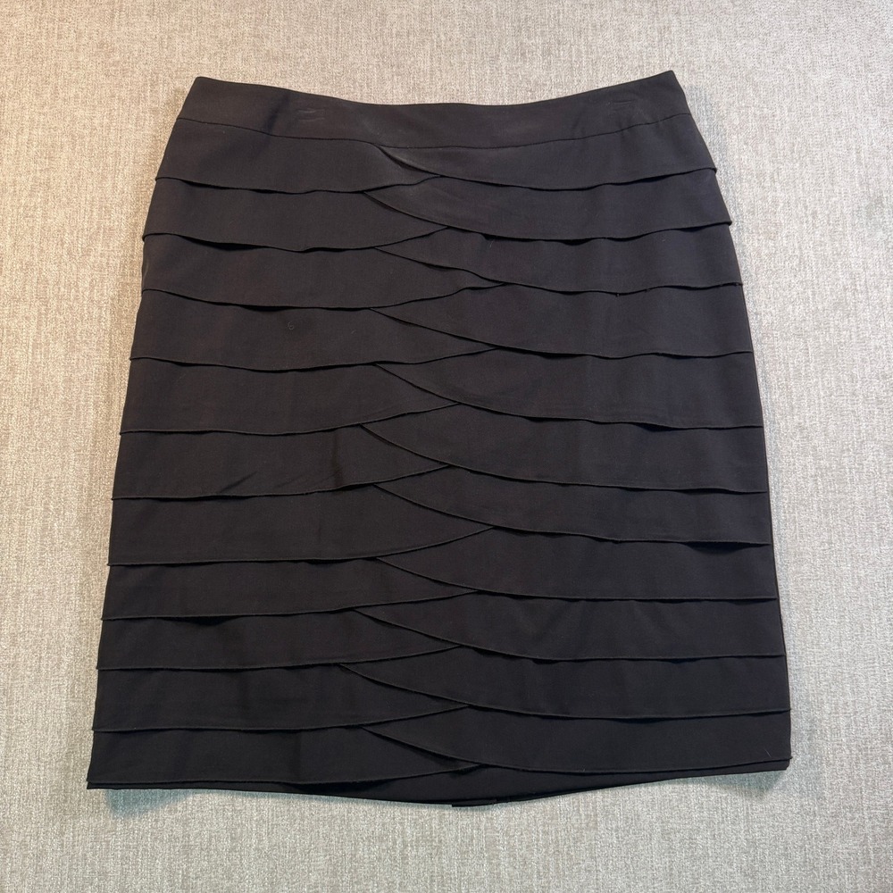 Larry Levine Stretch Black Tiered Ruffle Pencil Skirt Size 14 Workwear Career
